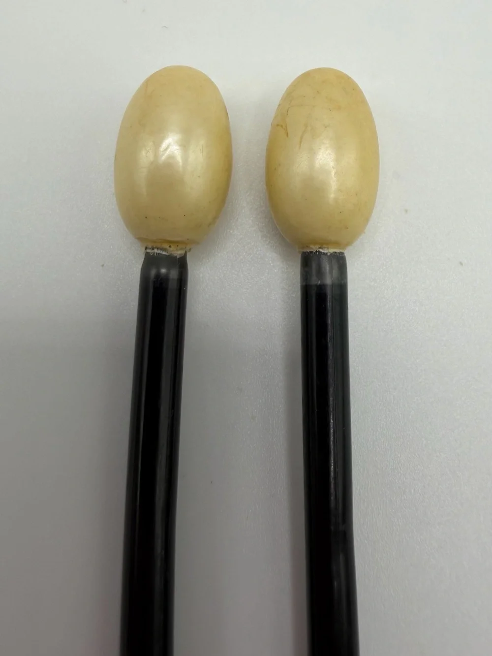 2 Vtg Art Deco Hair Stick French Black Celluloid Faux Pearl Ball Top Bun Pin Lot